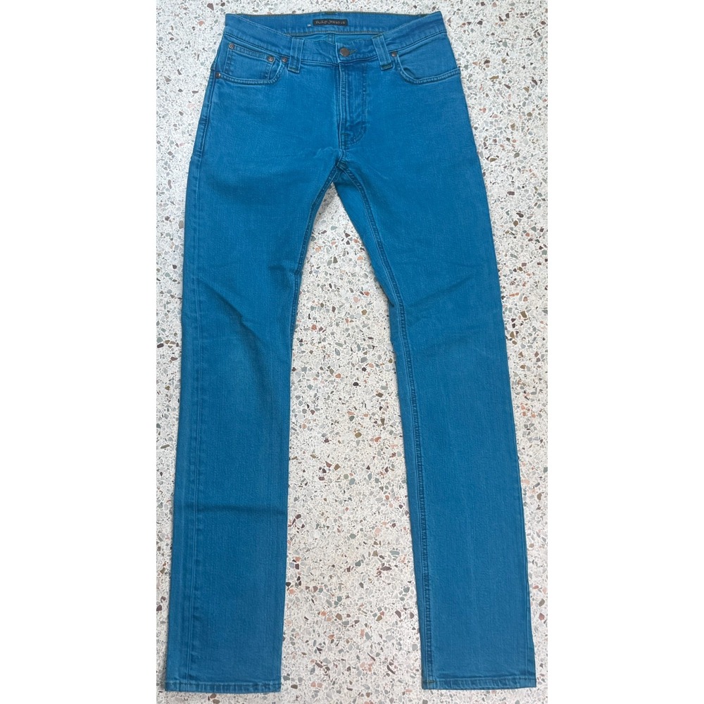 Nudie Jeans Co Made In Italy Men's Blue Embroidered 5 Pocket Jeans Size 29x34
